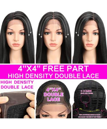 Joedir 13x4x4 Lace Front Wig - Long Straight Black Wig with Baby Hair Synthetic High-Temperature Resistant 180% Density - 76 CM - Buy Online on GoSupps.com