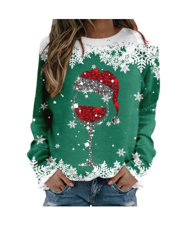 Women's Christmas Sweatshirts Cute Snowman Penguin Print O-Neck Raglan Top Shirt Pullover Comfy Warm Xmas Jumper Winter Long Sleeve Tops Loose Tunic Top Sweaters Z21-green L