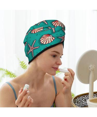 Hair Towel Wrap - Quick Drying Towel Turban with Button | Starfish & Shell Design - Buy Online on GoSupps.com