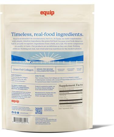 Equip Foods Grass Fed Collagen Powder | Hydrolyzed Bovine Collagen Peptides with Amino Acids | Prime Beef Collagen for Healthy Joints Skin & Nails | Non-GMO Paleo Friendly | 30 Servings Unflavored - Buy Online on GoSupps.com