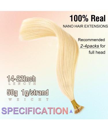 KOCONI 14 Inch Platinum Blonde Nano Ring Hair Extensions - Real Human Hair, Double Drawn Nano Tip Beads - 50g - 14 inch #613 Light Blonde - Buy Online on GoSupps.com