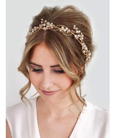 SWEETV Gold Bridal Headpiece | Pearl Wedding Headband with Flower Design - Buy Online on GoSupps.com