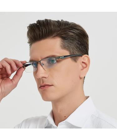 ZUVGEES Half Frame Metal TR90 Blue Light Filter Reading Glasses for Men & Women - Lightweight Anti-blue Computer Glasses in Gray - 1.0x Magnification - Buy Online on GoSupps.com