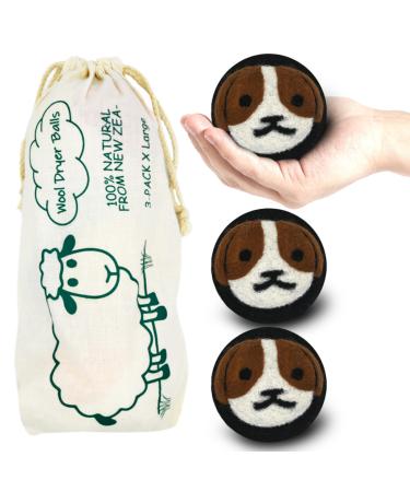HOMECASA Wool Dryer Balls Laundry Reusable XXL Wool Balls for Dryer 3-Pack 100% Newzealand Dryer Wool Balls Fun Laundry Balls for Dryer Black-Dog-3 pack