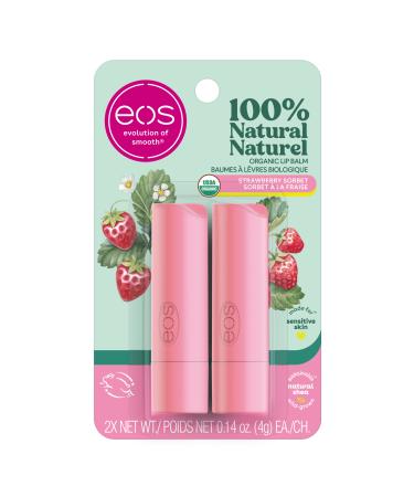 eos 100% Natural & Organic Lip Balm Stick Strawberry Sorbet All-Day Moisture Made for Sensitive Skin 4g 2-Pack Strawberry Sorbet 4 g (Pack of 2)