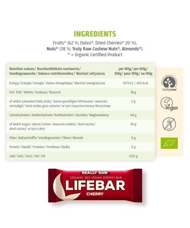 Lifebar Energy Bar - Vegan Organic Raw Sports Bar for Hiking Cycling & Fitness (Cherry) - Boost Your Energy! - Buy Online on GoSupps.com