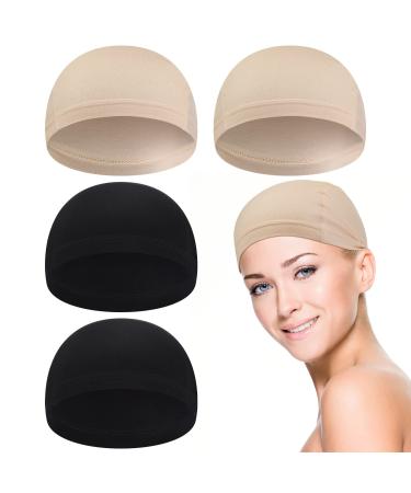 Janmercy 4 Pcs Bamboo Fiber Wig Cap Bamboo Wig Liner Cap for Women Hairloss Elastic Breathable Bald Cap Under Wigs (Black, Beige)