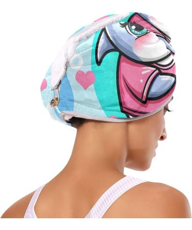 Cute Cartoon Dolphin Girl Hair Towels 2 Pack - Super Absorbent Quick Dry Turbans for Women & Girls - Buy Online on GoSupps.com