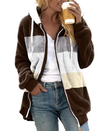 Shop Hanxiulin Women's Fleece Plush Jacket - Warm Fluffy Zipper Hoodie for Outdoor Comfort - Brown - Buy Online on GoSupps.com