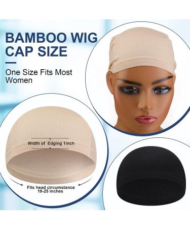 Janmercy 4 Pcs Bamboo Fiber Wig Cap Set - Women's Elastic Breathable Bald Cap for Hairloss - Black & Beige - Buy Online on GoSupps.com