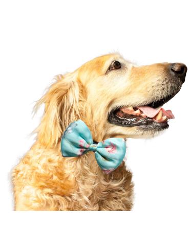 Ruse Pet Dog Bow Tie Bloom Floral Printed Upcycled Satin Puffy Easy to Use Anti Chafing Elastic Strap Gift for Pets Dogs Scarf Tie (Large-XLarge) (Aqua Green) L-XL Aqua Green