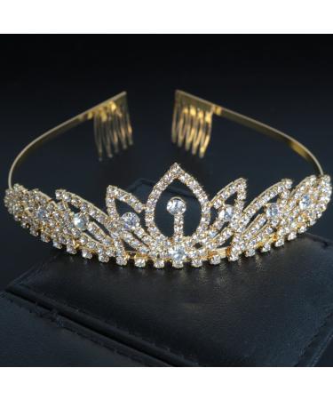 Shining Rhinestone Wedding Tiara with Comb - Bridal Crystal Headband for Prom & Pageants - Gold Princess Decoration - Perfect Gift for Valentine's Day - Buy Online on GoSupps.com