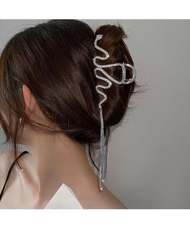Glitter Tassel Metal Hair Claw Clips - Set of 2 Large Snake Rhinestone Hair Jaw Clips for Women and Girls - Buy Online on GoSupps.com