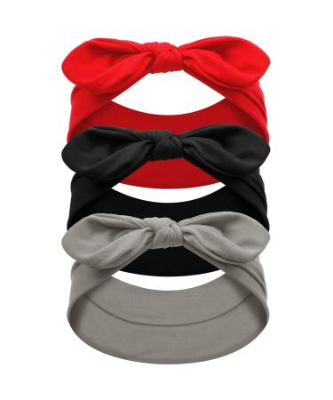 AKTVSHOW 3 Pack Bow Headbands for Women Girls Cotton Turban Vintage Criss Cross Elastic Knotted Non Slip Rabbit Ears Hairbands Hair Wrap Hair Accessories Black Red Grey - Buy Online on GoSupps.com