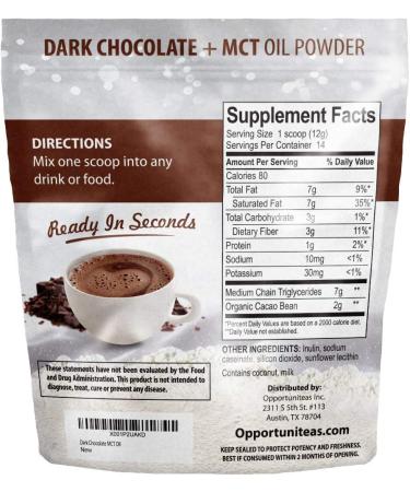 Opportuniteas MCT Oil Powder Dark Chocolate 6 oz - Keto Creamer for Coffee, Tea, Drinks & Smoothies - Boost Energy & Mental Focus - Ketogenic Diet Supplement - Gluten Free & Non-GMO - Buy Online on GoSupps.com