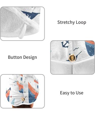 Boats Waves Hair Towel 2 Pack - Super Absorbent Quick Dry Hair Turbans for Women & Girls | Ideal Hair Drying Towel with Button Wrap - Buy Online on GoSupps.com