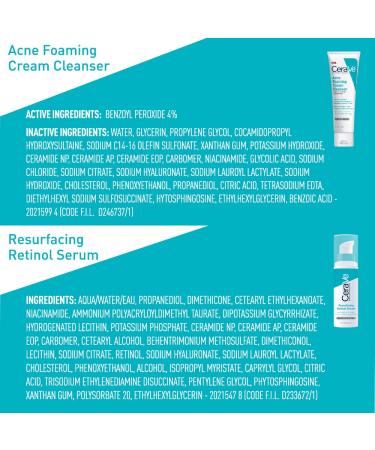 CeraVe Acne Treatment Bundle: Foaming Cream Cleanser & Retinol Serum for Post-Acne Marks - 6oz Total - Buy Online on GoSupps.com