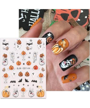 5D Halloween Nail Stickers 4 Sheets 5D Self-Adhesive Embossed Pink Nail Decal Ghost Pumpkin Nail Art Decoration Design Supplies - Buy Online on GoSupps.com