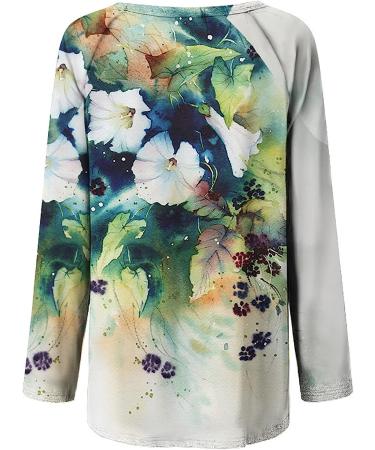 Women's Plus Size Classic Flower Printed Blouse - Small Green Long Sleeve Tee - Buy Online on GoSupps.com
