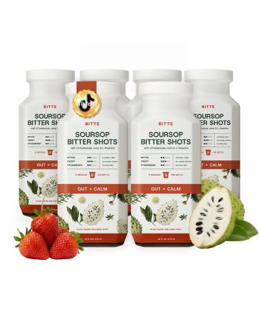 bitte Gut + Calm Soursop Shots 6 Pack Ready to Drink Strawberry Soursop Whole Super Fruit + Herbal Bitters 24-Hour Support Ritual Eco-Friendly Glass Bottle 96 fl oz Total (48 Servings) 2.67 Fl Oz (Pack of 6)