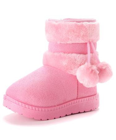Yeeteepot Baby Girls' Winter Booties Boys Warm Lined Snow Boots Plush Shoes Kids Anti-Slip Ankle Boots Indoor Soft Soled Toddler Shoes Flat Booties 1 UK Pink