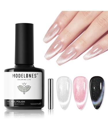 Modelones Cat Eye Gel Nail Polish 1PCS 15ml Rainbow Holographic 9D Silver Shimmer Velvet Glitter Gel Polish with Magnet Stick Soak Off LED Nail Art Manicure Salon DIY Home