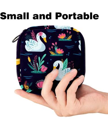 Womens Napkin Storage Pocket - White Swan & Colorful Flowers | Portable Menstrual Cup & Bandage Bags for First Period - Buy Online on GoSupps.com