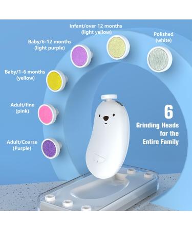 OWill Baby Nail File Baby Nail Clippers Baby Nail File Electric with 6 Grinding Heads and LED Light for Baby and All Ages(White) - Buy Online on GoSupps.com