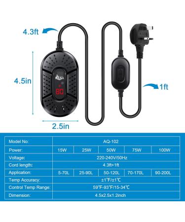 AQQA 25W Aquarium Heater with LED Display - Adjustable Temperature Control for 20-40L Aquariums - Buy Online on GoSupps.com