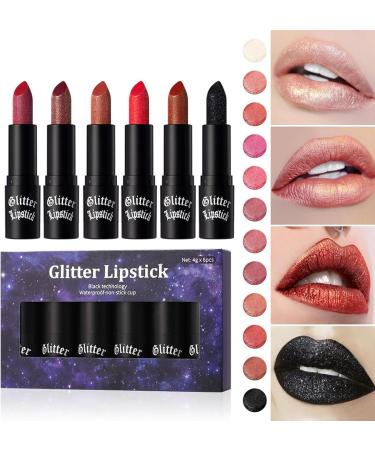 Women's Glitter Lipstick | Transfer-Resistant Lip Gloss - Waterproof and Smudge-Proof - 6 Women's Glitter Lipsticks - Ideal for Daytime Parties Travel and Dates - Buy Online on GoSupps.com