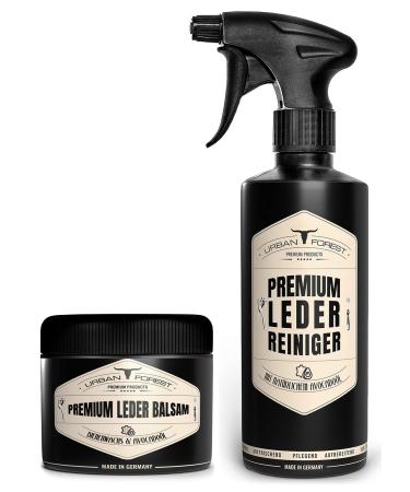 Urban Forest leather care savings set for sofa car clothing handbags shoes saddle couch - premium leather balm + leather cleaner 2er set with beeswax & avocado oil - 250ml balm + 500ml cleaner