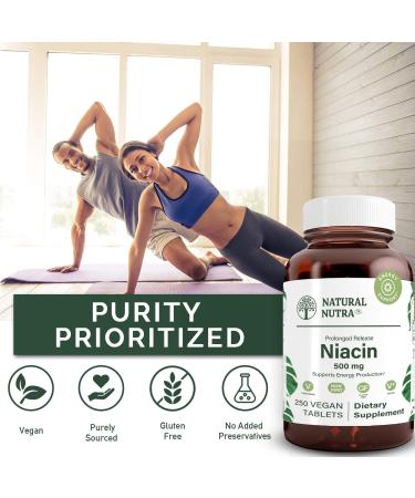 Natural Nutra Time-Release 500mg Niacin Vitamin B3 for Energy & Heart Health - 250 Vegan Tablets - Buy Online on GoSupps.com