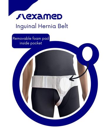 FlexaMed Left Inguinal Groin Hernia Truss with Compression Pad - Medium, White - Buy Online on GoSupps.com