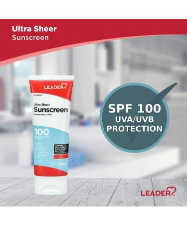 LEADER Travel Sunscreen SPF 100+ Ultra Sheer Dry-Touch Water Resistant and Non-Greasy Lotion with Broad Spectrum SPF 100+ 3 Fl Oz (2 Pack) - Buy Online on GoSupps.com