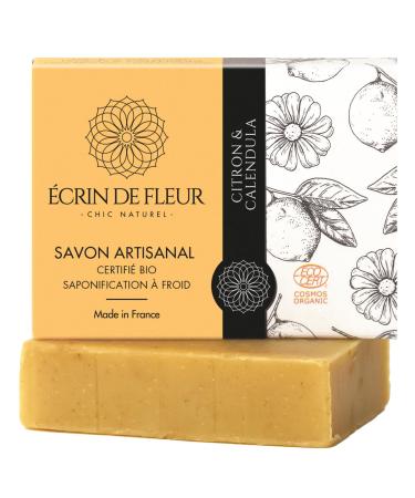 crin de Fleur - solid organic soap with lemons and marigolds handmade with lemon peel and coffee lime oil - lively and delicious fragrance that sweeten your day 1x90g Citron & Calendula 1 piece (1 Pack)