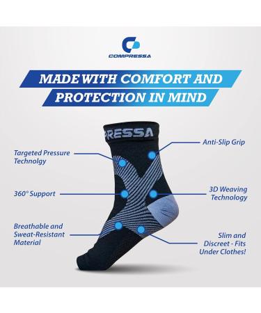 Compressa Ankle Brace for Men & Women - Premium Compression Sleeve for Joint Pain Relief Muscle Recovery Arthritis & Injury Support (3 Pairs - Buy Online on GoSupps.com