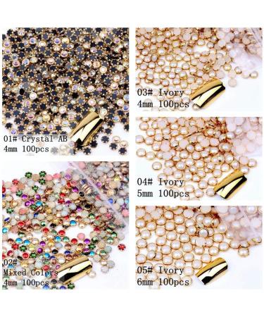 100pcs 4mm 5mm 6mm Many Colors Half Round Pearls Metal Rhinestone DIY Nail Art Nail Beads Beauty Glitter Decoration (#3) - Buy Online on GoSupps.com