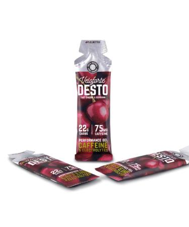 Veloforte Desto Energy Gel Fast Releasing Energy 100% Natural & Delicious Energy Gels with 22g of Natural Energy and 75mg Caffeine Desto Flavour (Tart Cherry & Guarana) (24 Pack)
