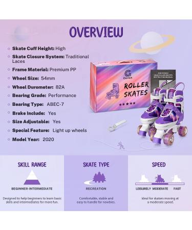 Gonex Roller Skates for Kids Girls Boys Women | Light Up Wheels & Adjustable Sizes | Indoor Outdoor Skates - Purple - Youth Size L (4-7Y/ 9.4-10.4 Inch) - Buy Online on GoSupps.com