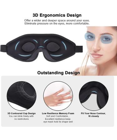 Wellsync 100% Blackout Sleep Mask for Women Men | Comfortable Contoured Eye Cups | 3D Pillowy Soft Light Blocking Eye Mask with Nose Cover | Includes Earplugs | Black - Buy Online on GoSupps.com