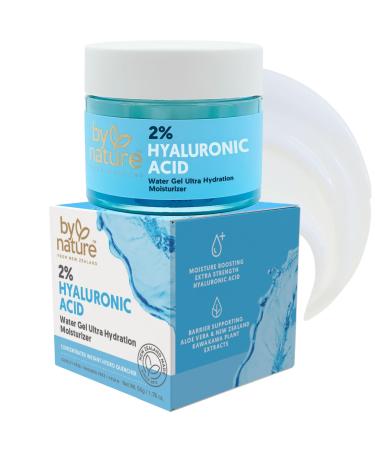 By Nature 2% Hyaluronic Acid Water Gel Moisturizer Lightweight Ultra Hydrating Face Cream for Sensitive Dry Oily & Combination Skin with Aloe Vera Prickly Pear & Kawakawa Extract 1.76 oz