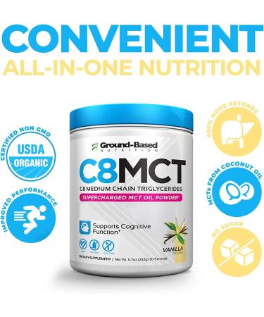 Ground-Based Nutrition C8 MCT Oil Powder Supercharged Medium Chain Triglycerides MCT Oil Powder Vegan-Friendly Non-GMO Powdered C8 MCT Oil Ketogenic MCT Coffee Creamer No Stevia (Vanilla) - Buy Online on GoSupps.com
