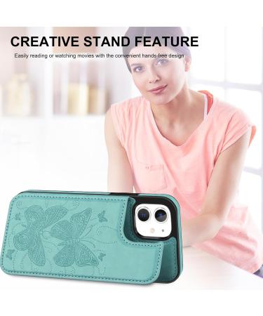 Bizzib for iPhone 12/12 Pro Case Leather Wallet with Card Holder Flip Cover Kickstand Card Slots Double Magnetic Clasp Shockproof Heavy Duty Protective Case for iPhone 12/12 Pro 6.1in-Butterfly Green - Buy Online on GoSupps.com