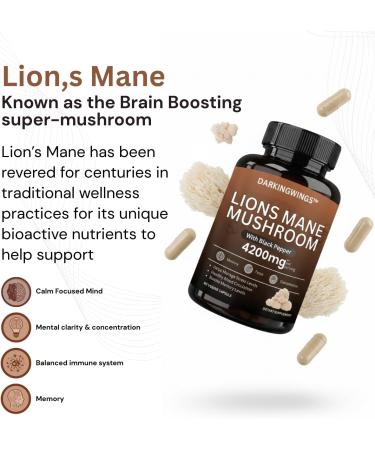 4200mg Organic Lions Mane Supplement Capsules - Brain Supplements For Memory and Focus - lions mane mushrooms neuropathy supplements For immune support productivity energy supplement - gluten free - Buy Online on GoSupps.com