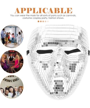 Homsfou Halloween Disco Ball Glitter Mask | Festival Masquerade Face Cover for Parties & DJ Events | Silver Halloween Decoration - Buy Online on GoSupps.com