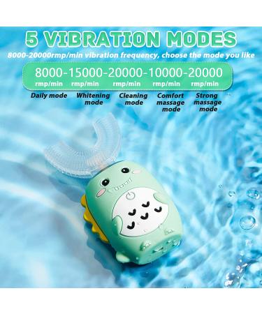 Kids 4inch Electric Toothbrush - Dinosaur Design, Rechargeable & Waterproof with 5 Cleaning Modes - 2 Brush Heads Included - For Toddlers & Kids 2-12 Years Old (Green) - Buy Online on GoSupps.com