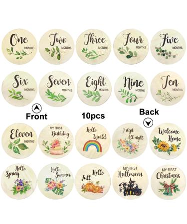 EQLEF Baby Milestone Cards Wooden 10pcs Milestone Baby Cards Baby Monthly Milestone Cards Newborn Milestone For Newborn Baby Gifts Photography Prop
