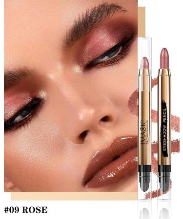 Cream Eyeshadow Stick -1Pcs No Crease Glitter Shimmer Rose Cream Eye shadow Stick with Brush Rotatable Eye Brightener Pencil Crayon Long Lasting Waterproof for Smoky Metallic Eye Makeup-9# 09# Rose - Buy Online on GoSupps.com