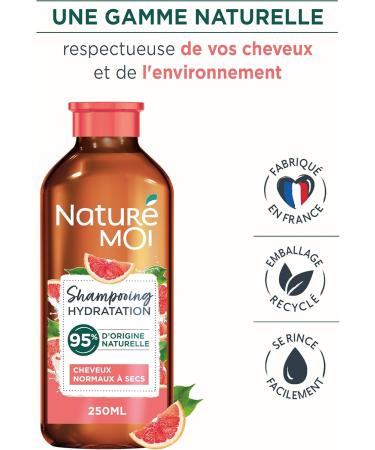 Natur Moi - Hydrating Shampoo - Normal to Dry Hair - Sulfate-Free Shampoo - Hydrates and revitalizes - With Organic Grapefruit from Corsica - 95% Natural Origin - 250 ml - Made in France - Buy Online on GoSupps.com