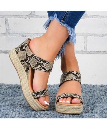 Stylish Women's Wedge Heel Sandals - Summer Open Toe Casual Slides Breathable Non-Slip Beach Footwear in Snake Pattern (EU 39-43) - Buy Online on GoSupps.com